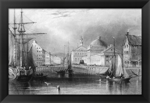 Framed Skyline Boston Massachusetts From Waterfront Showing Fanueil Hall Engraving By T. A. Prior From Bartlett Print