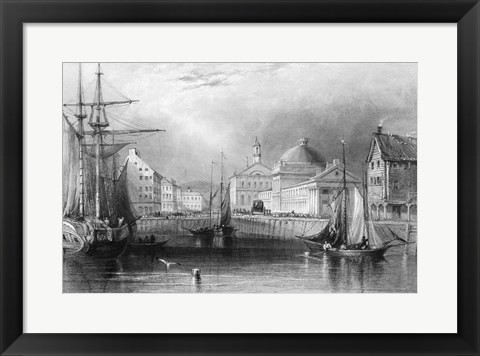 Framed Skyline Boston Massachusetts From Waterfront Showing Fanueil Hall Engraving By T. A. Prior From Bartlett Print