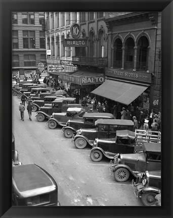 Framed 1936 Line Of Angle Parked Cars Downtown Main Street Knoxville Tennessee Print
