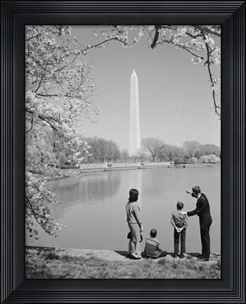 Framed Family At Washington Monument Amid Cherry Blossoms Print