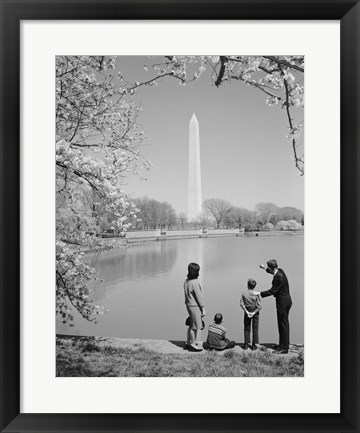 Framed Family At Washington Monument Amid Cherry Blossoms Print