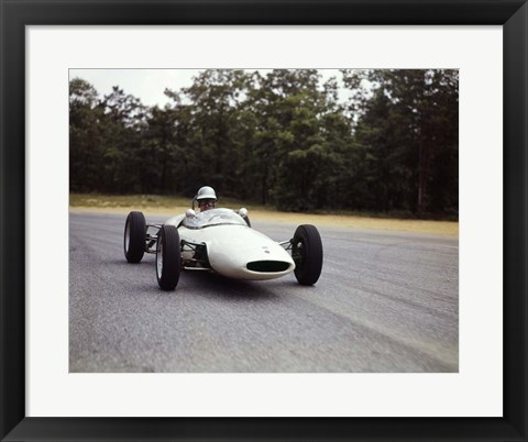 Framed Man Reace Car Driver Driving Lotus Ford Sports Car Print