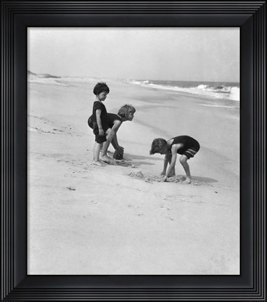 Framed 3 Kids Playing In The Sand On The New Jersey Shore Print