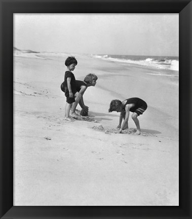 Framed 3 Kids Playing In The Sand On The New Jersey Shore Print