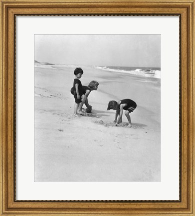 Framed 3 Kids Playing In The Sand On The New Jersey Shore Print
