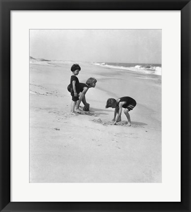 Framed 3 Kids Playing In The Sand On The New Jersey Shore Print