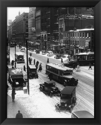 Framed Snowy Philadelphia City Street In Winter Print