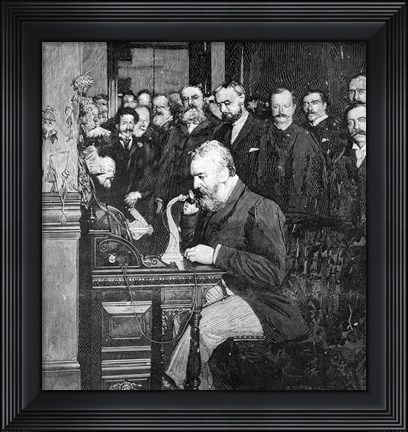 Framed Engraving Of Alexander Graham Bell Making First Long Distance Telephone Call From New York To Chicago In 1892 Print