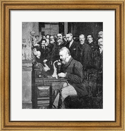 Framed Engraving Of Alexander Graham Bell Making First Long Distance Telephone Call From New York To Chicago In 1892 Print