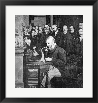 Framed Engraving Of Alexander Graham Bell Making First Long Distance Telephone Call From New York To Chicago In 1892 Print