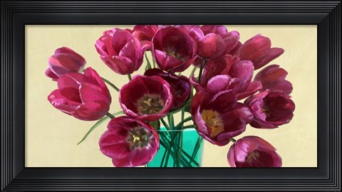 Framed Red Tulips in a Glass Vase (detail) Print