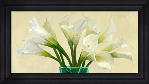 Framed White Callas in a Glass Vase (detail) Print