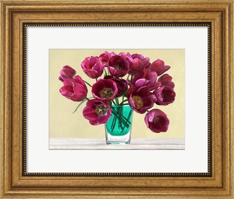 Framed Red Tulips in a Glass Vase Print