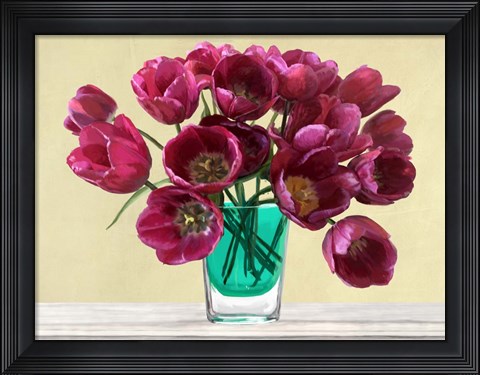 Framed Red Tulips in a Glass Vase Print