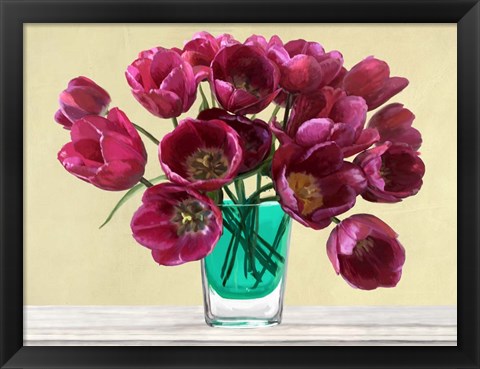 Framed Red Tulips in a Glass Vase Print