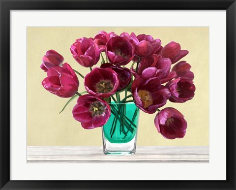 Framed Red Tulips in a Glass Vase Print