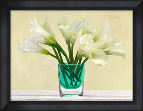 Framed White Callas in a Glass Vase Print