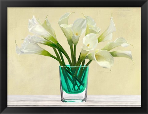 Framed White Callas in a Glass Vase Print