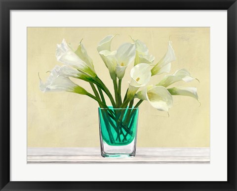 Framed White Callas in a Glass Vase Print