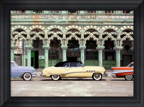 Framed Cars parked in Havana, Cuba Print