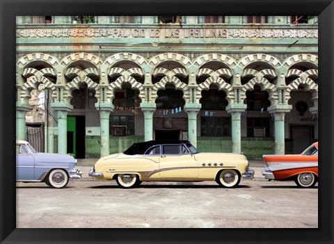 Framed Cars parked in Havana, Cuba Print