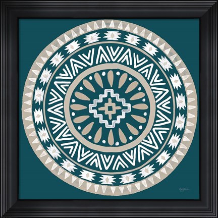 Framed Lovely Llamas Mandala II Blue Green Print