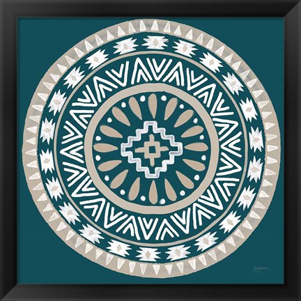 Framed Lovely Llamas Mandala II Blue Green Print