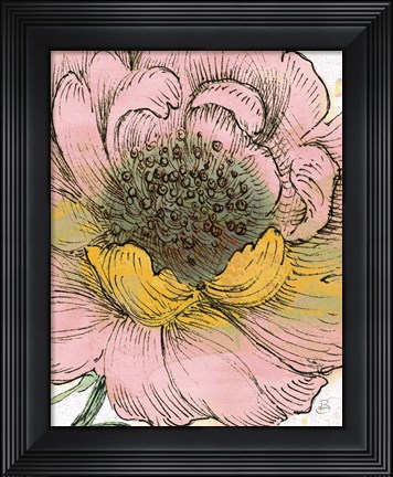 Framed Blossom Sketches III Pink Crop Print