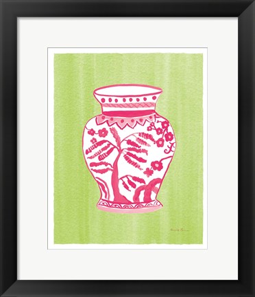 Framed Chinoiserie IV Pink Watercolor Print