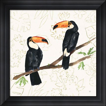 Framed Tropical Fun Bird I Flower Background Print