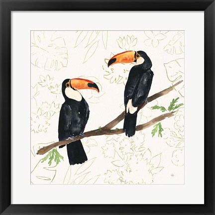Framed Tropical Fun Bird I Flower Background Print