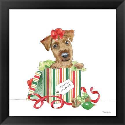 Framed Holiday Paws II on White No Words Print