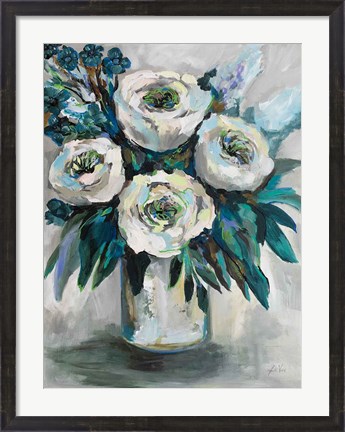 Framed White Roses Bouquet Print