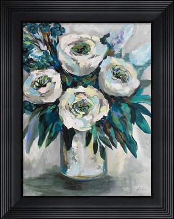 Framed White Roses Bouquet Print