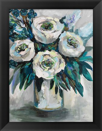 Framed White Roses Bouquet Print