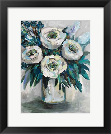 Framed White Roses Bouquet Print