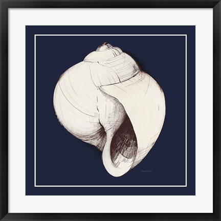 Framed Coastal Shell I with Border Navy Print