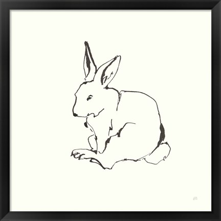 Framed Line Bunny I Print