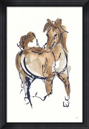 Framed Sketchy Horse V Navy Print