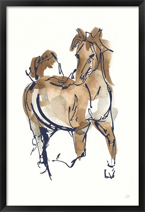 Framed Sketchy Horse V Navy Print