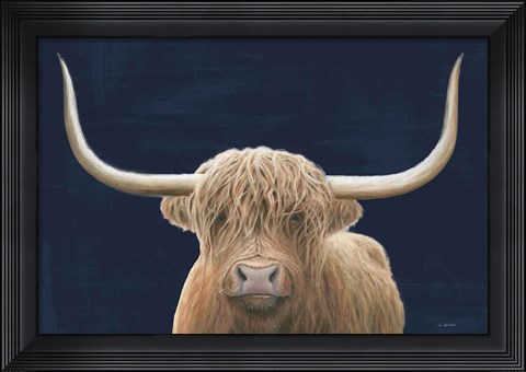 Framed Highland Cow Navy Print
