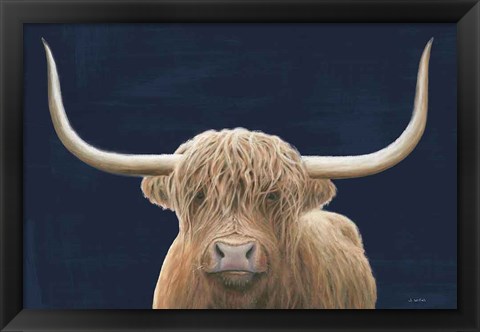 Framed Highland Cow Navy Print