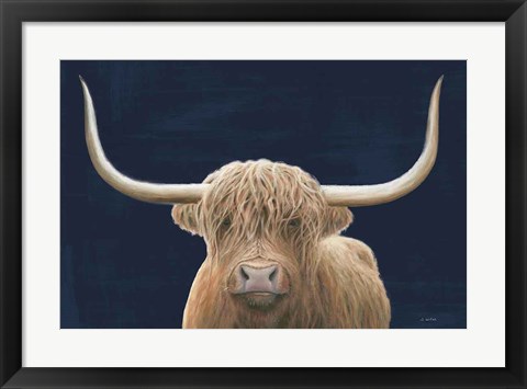 Framed Highland Cow Navy Print