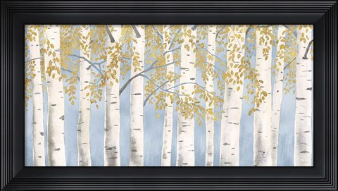Framed Fresh Forest Light Blue Gold Print