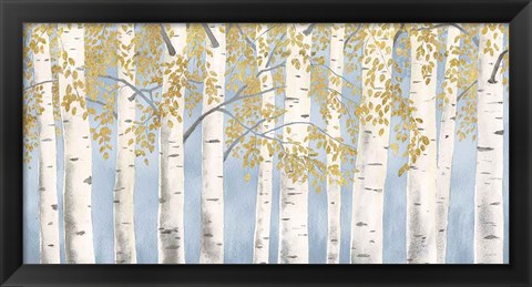 Framed Fresh Forest Light Blue Gold Print