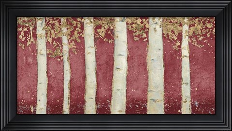 Framed Magnificent Birch Grove Burgundy Crop Print