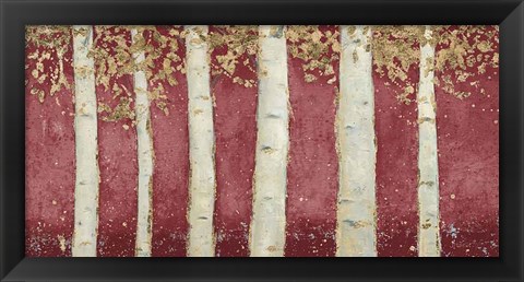 Framed Magnificent Birch Grove Burgundy Crop Print