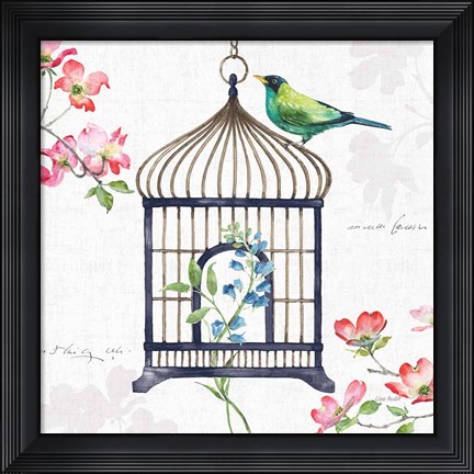 Framed Dogwood Garden VI Navy Print