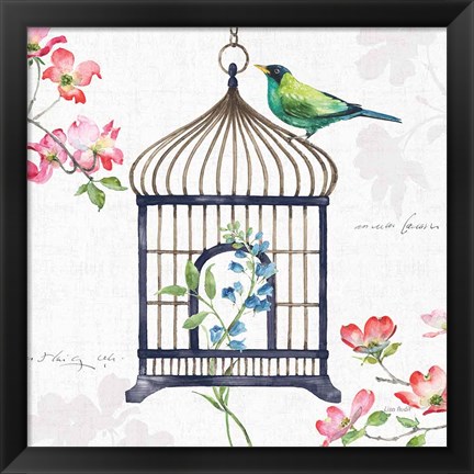 Framed Dogwood Garden VI Navy Print