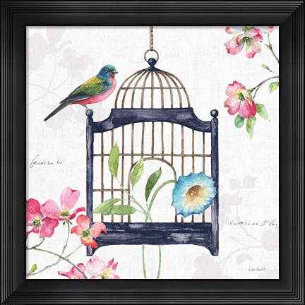 Framed Dogwood Garden V Navy Print